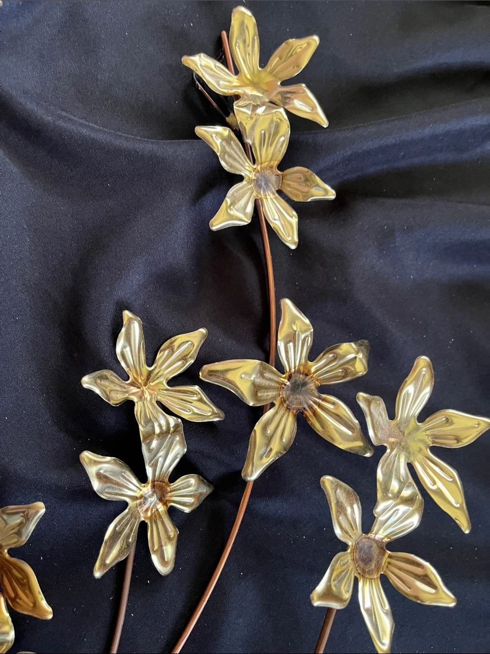 Vtg Metal Brass Butterfly Flower Wall Art Hanging Decor Set of 2 MCM Gold Tone